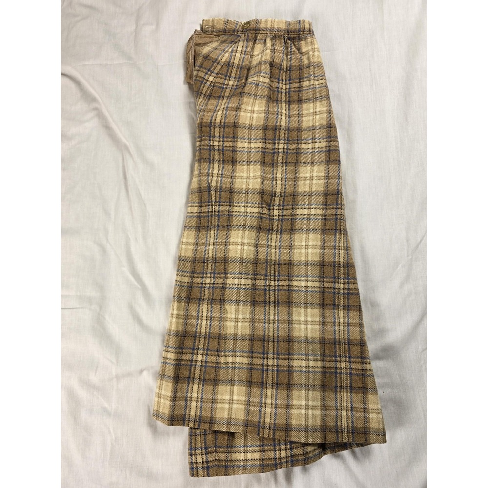Vintage Pendleton Skirt Womens 10 Beige Plaid Wool Flannel A Line Midi Made USA